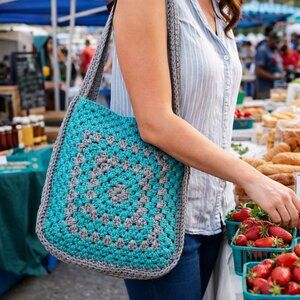 Hand Crafted Reversible Crochet Tote Purse Bag